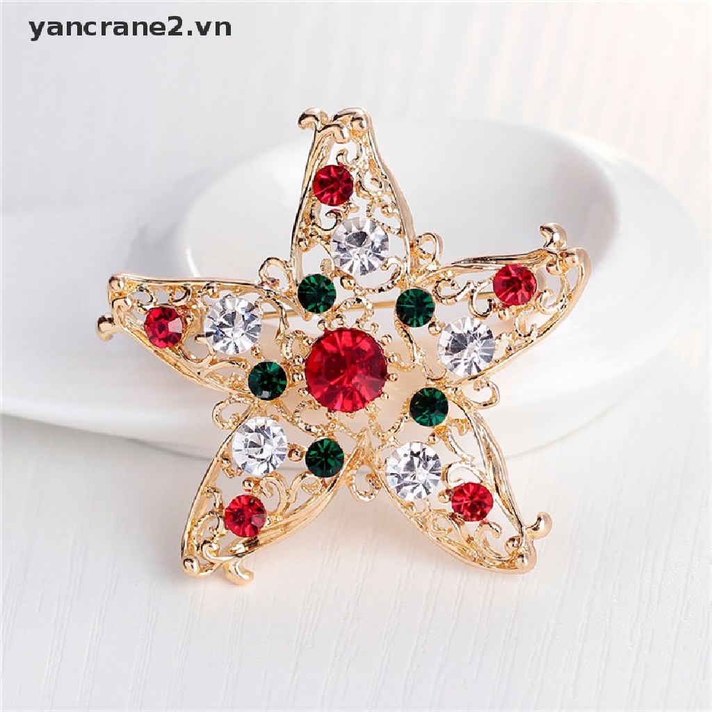 {YAN2} 1X Fashion Unisex Star Crystal Rhinestone Snowman Christmas Brooch Pin Xmas Gift {yancrane2.vn}