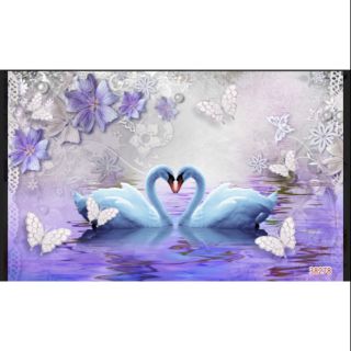 Tranh dán tường 3D đôi thiên nga