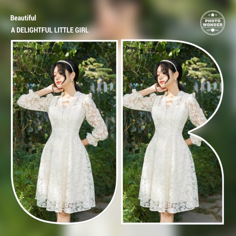 Đầm ren cổ viền nữ tính điệu đà đi chơi chụp hình mặc nhà đi cà phê sống ảo đi tiệc đi đám cưới