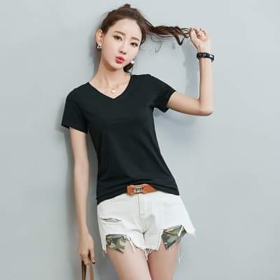 Áo Phông Cổ Tim Phom Xuông Cho Nam Và Nữ Vải Dày Mịn
