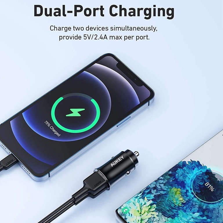 Tẩu sạc ô tô nhanh AUKEY CC-Q1 USB-A 24w 2.4A usb Mini cho ô tô chống cháy nổ Cho Xe Ô Tô