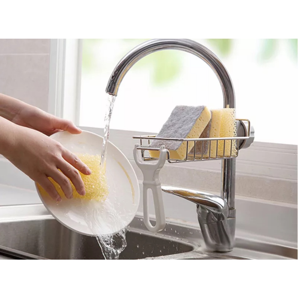 Giá để đồ gắn vòi rửa bát inox xoay 360 độ đa năng tiện dụng giỏ treo bồn rửa bát