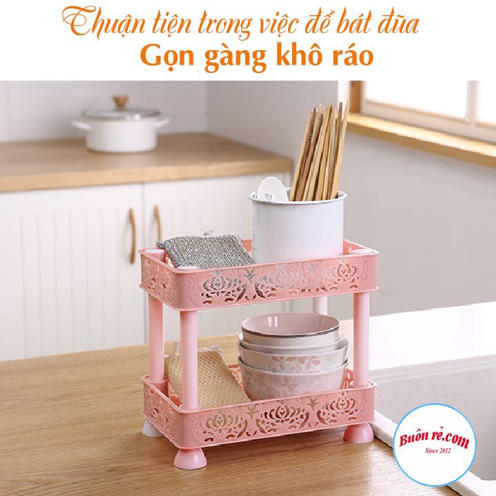 Kệ chữ nhật hoa 2 tầng, 3 tầng nhựa Việt Nhật (MS:5526) đa năng, kệ phòng tắm, nhà bếp đựng gia vị, chén bát -br01247