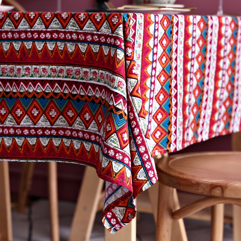 Khăn Trải Bàn Bằng Vải Cotton Và Lanh Hình Vuông Phong Cách Đông Nam Á