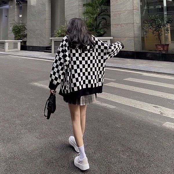 Áo Cardigan Bàn Cờ PEONYB Unisex [FREESHIP]  Khoác nỉ form rộng tay dài bồng cá tính đường phố kiểu dáng hàn quốc đẹp