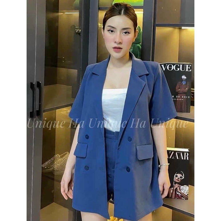 Đồ bộ nữ dễ thương, set đồ nữ sang chảnh cá tính đi chơi siêu đẹp với quần short ngắn kèm áo ngoài giả vest phối lót đẹp