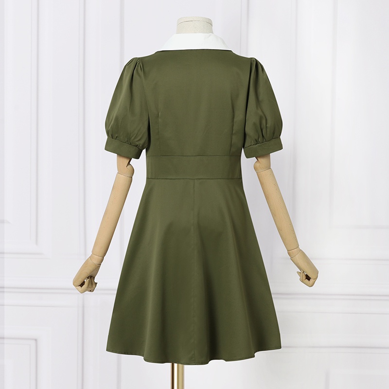 Zanzea Đầm Tay Phồng Ngắn Cổ Bẻ Phối Khóa Kéo Phong Cách Hàn Quốc Thời Trang Cho Nữ