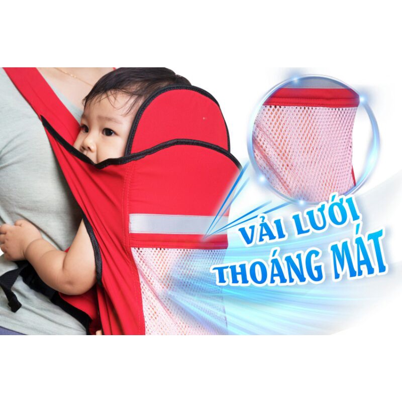 Địu em bé 4 tư thế có đỡ cổ đa năng gọn nhẹ , dây phản quang an toàn - Đai địu bé đi xe máy Royal