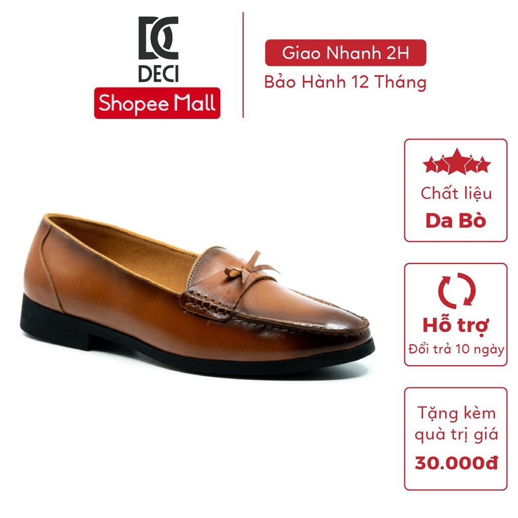 Giày da nam công sở DECI kiểu Loafer lười màu nâu DB 15