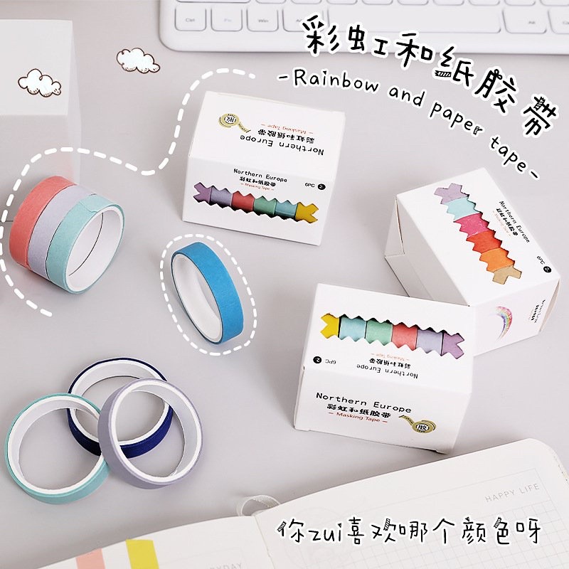 Set 6 cuộn WASHI ngẫu nhiên không hoạ tiết