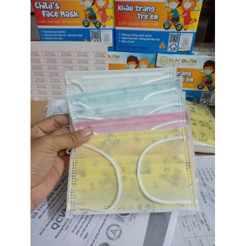 Khẩu Trang Y tế Cho Bé 2,5-10 Tuổi Mask Duy Quân Nhiều Họa Tiết Quai Bền Chắc Chắn Hộp 50 Cái