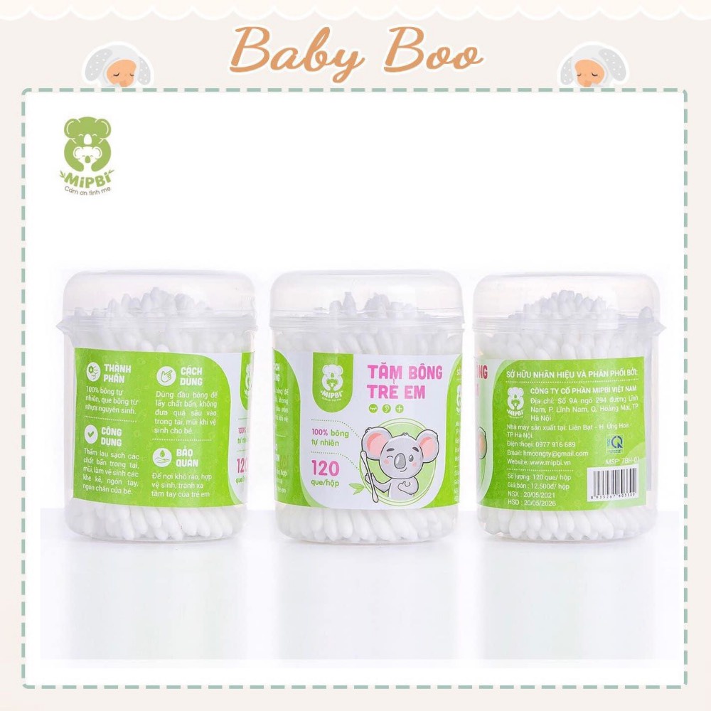 Tăm bông trẻ em kháng khuẩn Mipbi hộp 120c [ babyboo]