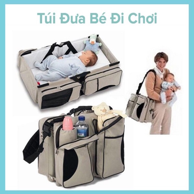 Túi xách 2 trong 1 đựng đồ kèm giường gấp gọn cho bé đu chơi