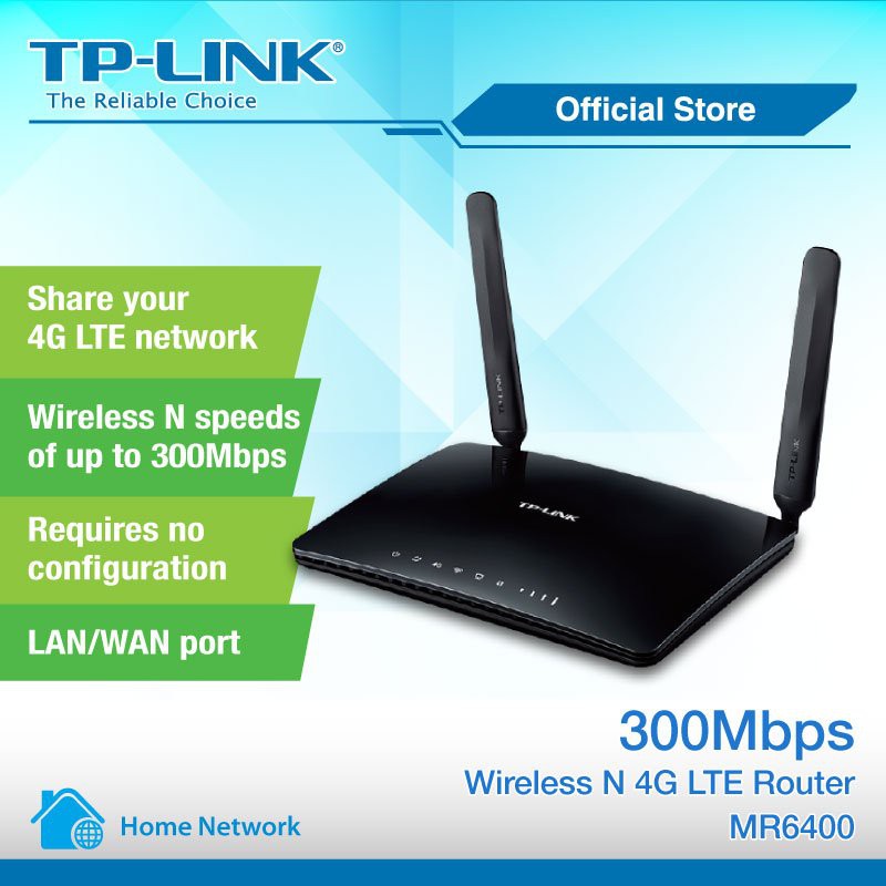 Bộ phát Wifi 4G Tp-link MR6400 chuẩn N300 tốc độ 300Mbps. Bảo hành chính hãng 12 tháng