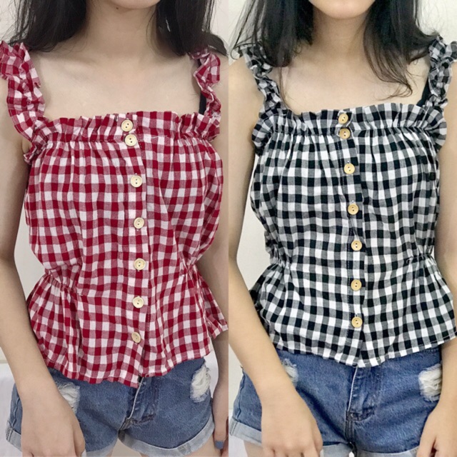 Áo 2 dây kẻ caro