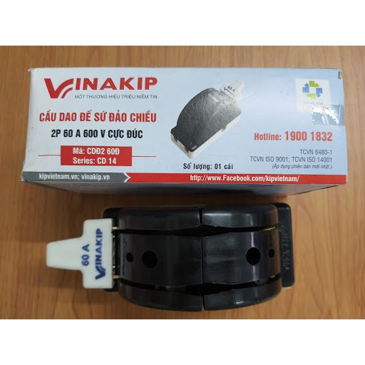 Cầu dao đế sứ đảo chiều 2P 60A 600V Vinakip cực đúc CD14