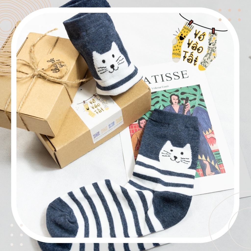 TẤT VỚ CỔ CAO MÈO XÁM CÓ TAI