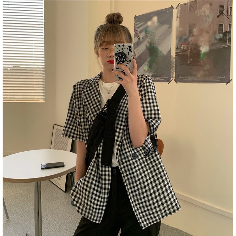 ÁO KHOÁC CARO TAY NGẮN CỔ VEST