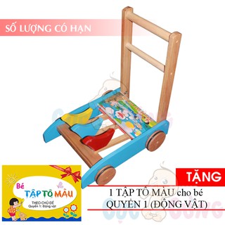 Xe tập đi bằng gỗ 3 con chim song son tặng 1 quyển tô màu