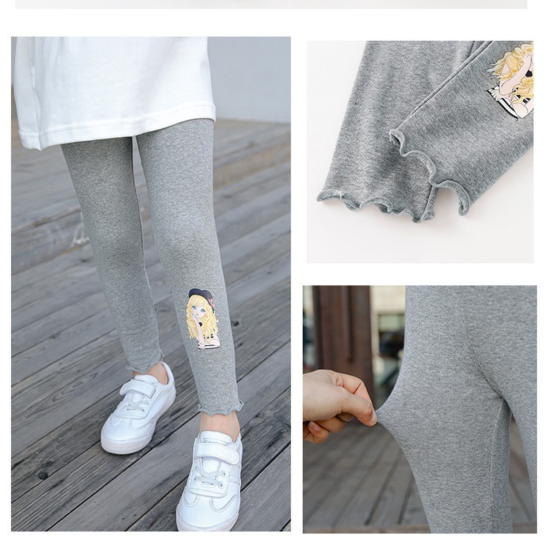 [LF.VN] Quần Legging Cotton Phối Ren Co Giãn Ôm Dáng Thời Trang Xuân Thu Cho Bé Gái Kích Thước 100-160cm