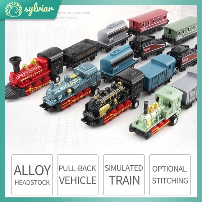 Set 4 Mô Hình Xe Lửa Hơi Nước Mini Bằng Hợp Kim Dành Cho Trẻ Em