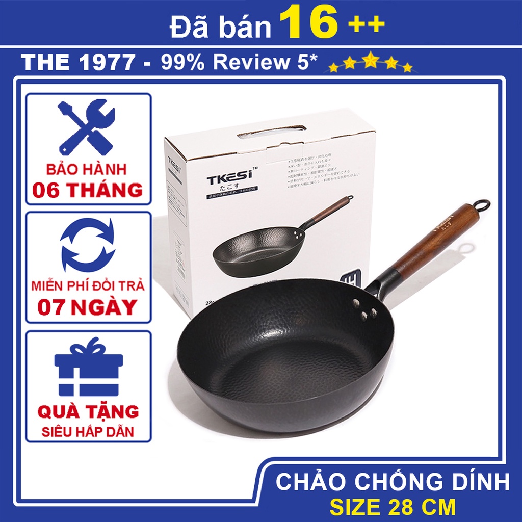 Chảo chống dính sâu lòng cao cấp size 28 cm công nghệ Nhật Bản, Chảo sâu lòng cán gỗ cách nhiệt dùng cho mọi loại bếp