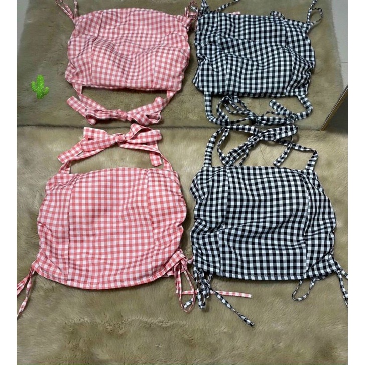 Áo yếm caro rút dây eo kèm mod ngực