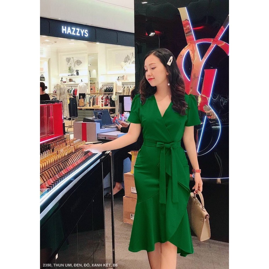 Đầm váy thun cổ tim vạt chéo tay phồng đi làm, đi tiệc, đi chơi đều được (có nhiều màu và kích thước)