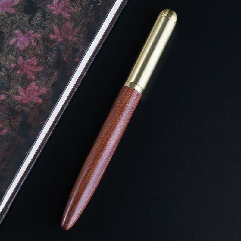 Bút máy ký tên ngòi nhỏ 0.7mm vỏ gỗ và đồng phong cách Vintage sang trọng cho văn phòng du lịch
