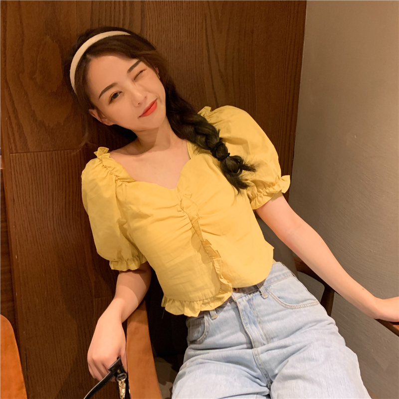 SUXI Áo Croptop Tay Ngắn Cổ Vuông Nhiều Màu Sắc Cho Nữ