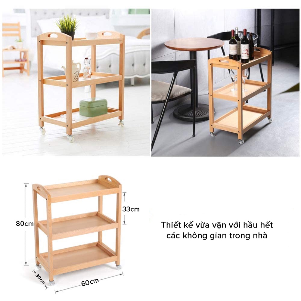 Kệ Gỗ Đa Năng Có Bánh Xe - Kệ Khay Decor Trang Trí Nhà Cửa