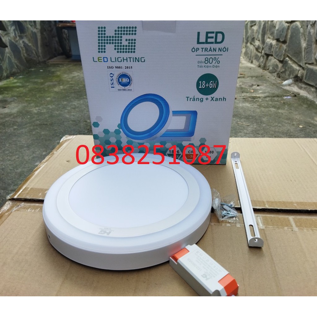 Đèn led nổi ốp trần 24w tròn 2 màu 3 chế độ