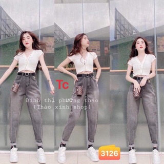 Quần baggy bò hoa cúc khói