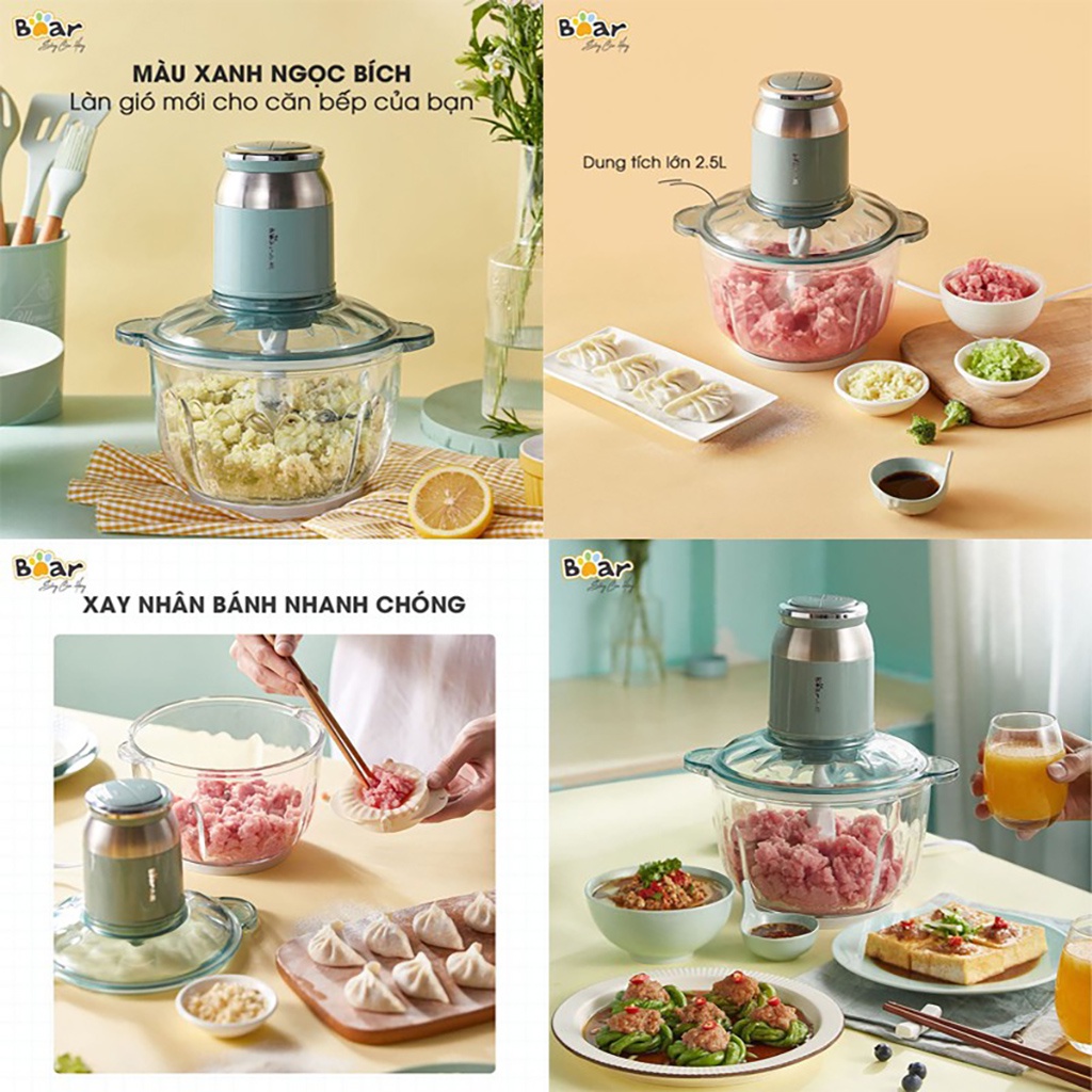 Máy Xay Thịt Mini Đa Năng Bear 2.5L QSJ-C04R8S - Máy Xay Thực Phẩm Đa Năng Bản Quốc Tế Chính Hãng