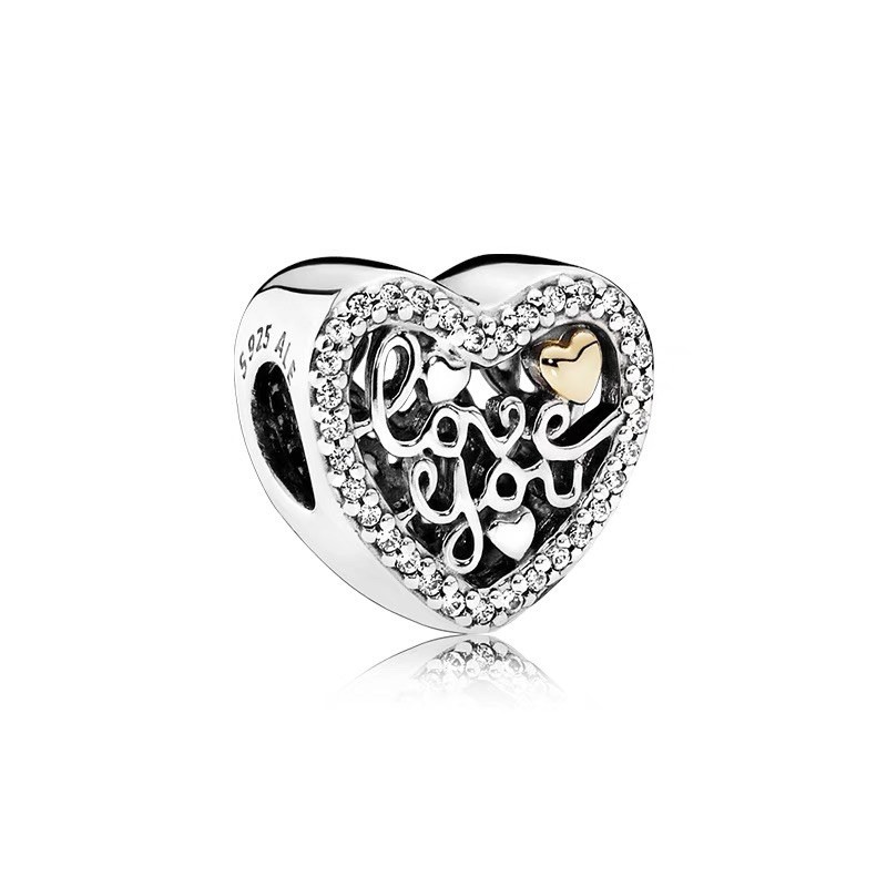 charm pan xỏ ngang love you bạc s925 cao cấp