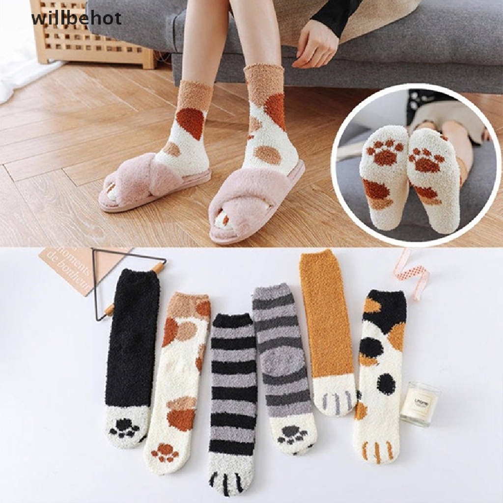 Vớ Lông Cừu San Hô Hình Chân Mèo Dễ Thương Giữ Ấm Mùa Đông Cho Nữ