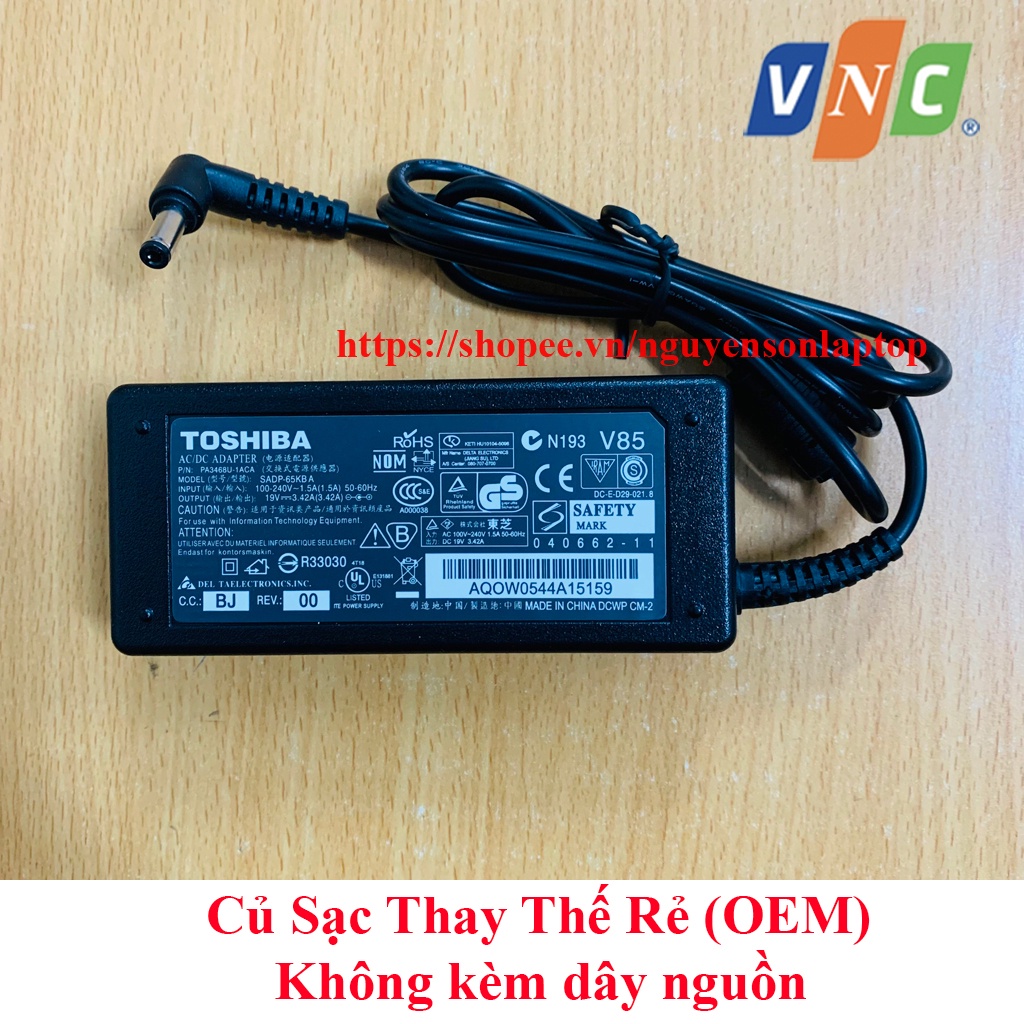 SẠC LAPTOP TOSHIBA 19V-3.42A (ADAPTER TOSHIBA) BẢO HÀNH ĐỔI MỚI 12 THÁNG NEW 100%