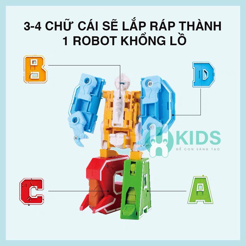 Đồ chơi 26 chữ cái A-Z biến hình thành động vật, lắp ghép robot thông minh trí tuệ cho bé trai, bé gái