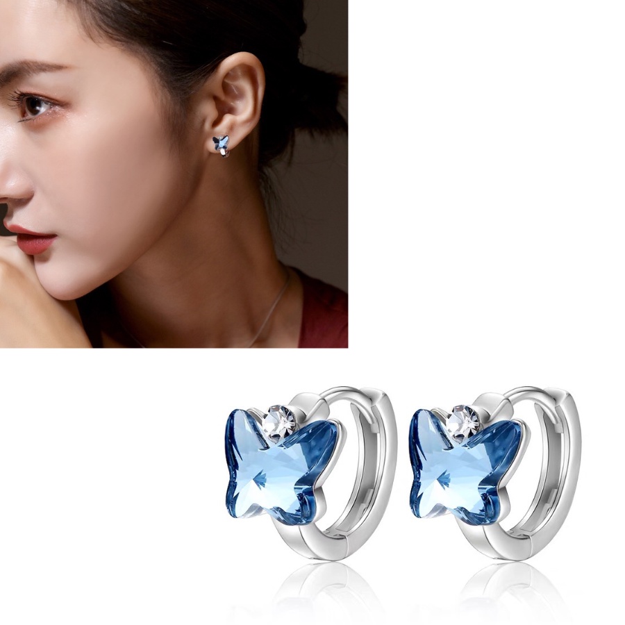 KHUYÊN TAI BẠC Ý 925 PHA LÊ SWAROVSKI - BLUE BUTTERFLY