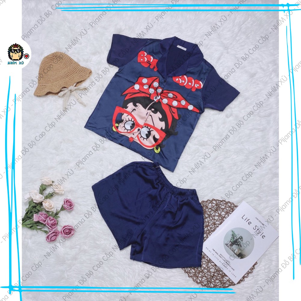 Đồ Bộ Ngủ Pijama Mặc Nhà Quần Đùi Áo Ngắn Tay Vải Satin Cao Cấp Betty Boop | BigBuy360 - bigbuy360.vn
