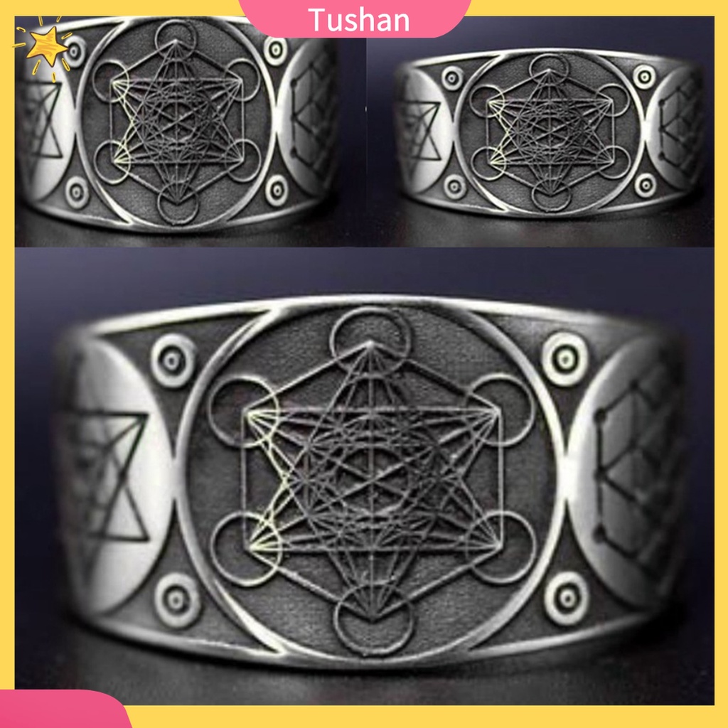 Nhẫn Hợp Kim Họa Tiết Hexagram Cổ Điển Có Thể Điều Chỉnh Phong Cách Punk