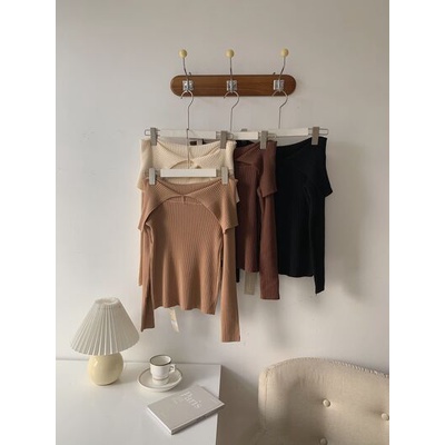 Áo len bẹt vai xẻ A-0020, áo trễ vai len gân xẻ vạt | BigBuy360 - bigbuy360.vn