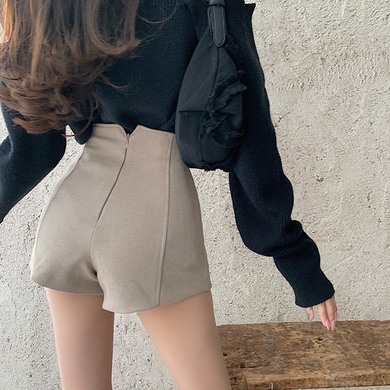 Quần đùi vải len lưng cao thời trang dễ phối đồ cho nữ