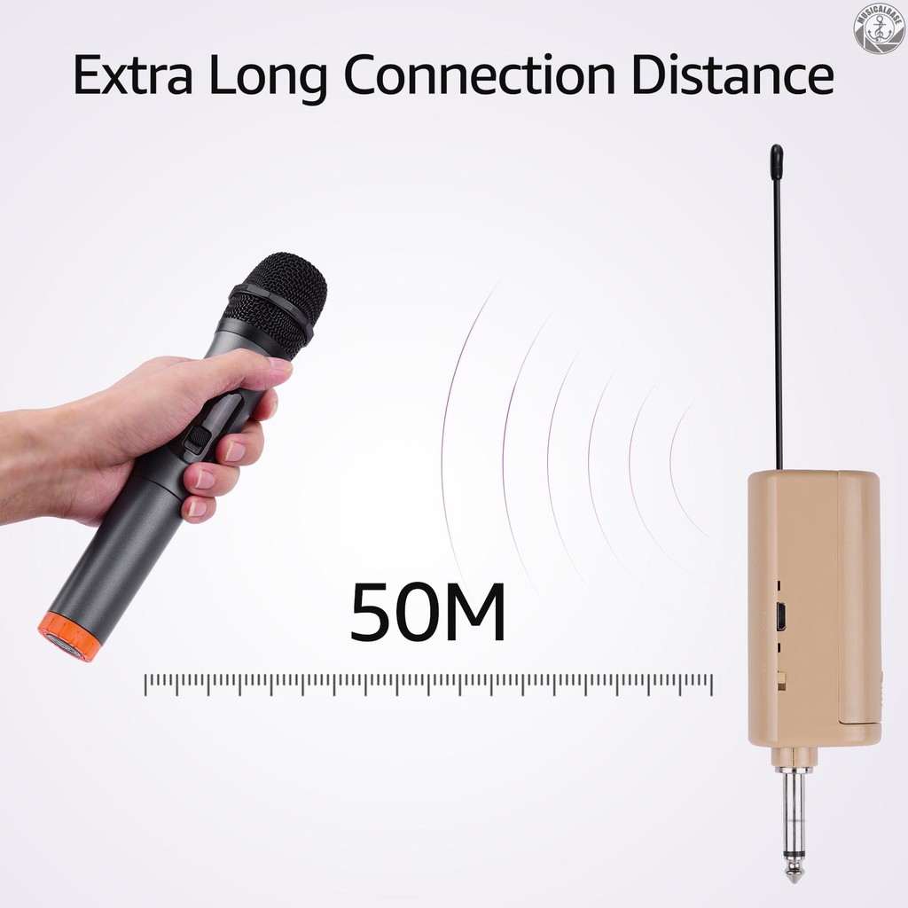 Bộ Micro Không Dây Uhf 6.35mm Với Đầu Thu Âm Thanh Nhỏ Gọn Tiện Dụng Hát Karaoke Tại Nhà