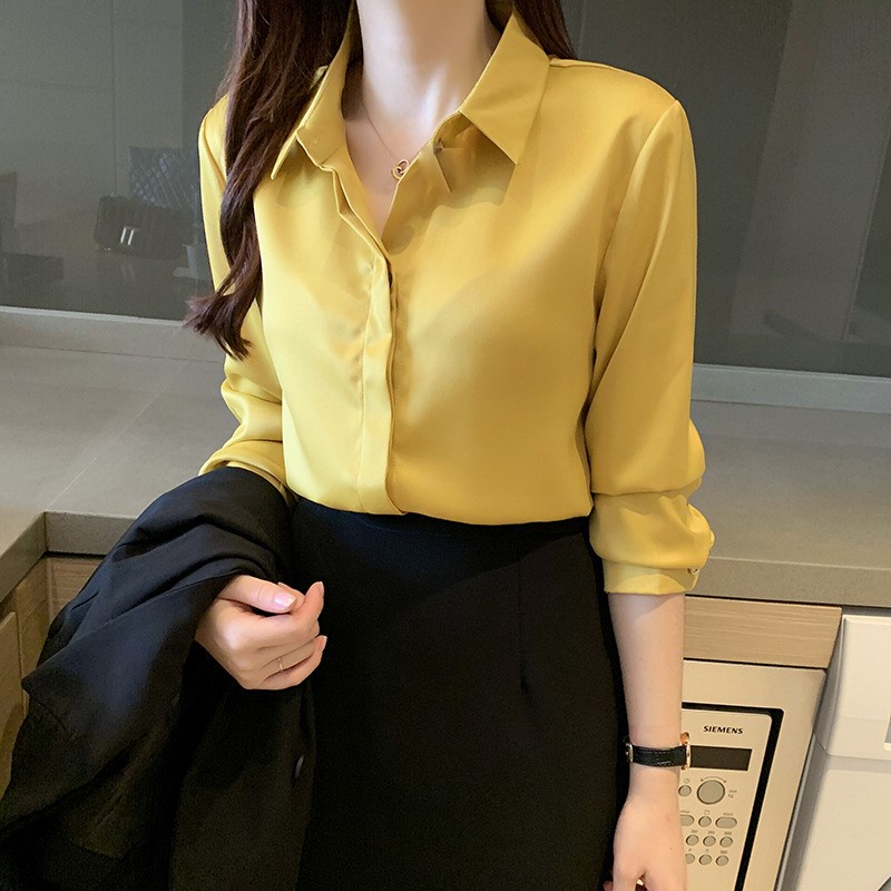 Áo Sơ Mi Nữ Công Sở Màu Vàng Cổ Đức CHIPY Kiểu Hàn Quốc Vintage Ulzzang Form Rộng Dài Tay Đẹp Chất Lụa Cao Cấp A2V | BigBuy360 - bigbuy360.vn