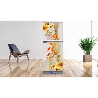 Decal dán tủ lạnh - Tranh cá chép và Hoa sen