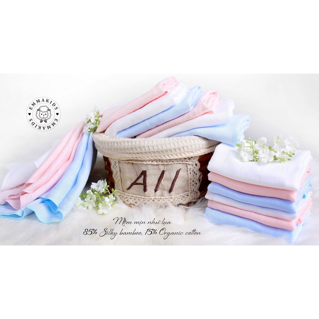 Set 6 Khăn mặt EmmaKids 2 lớp sợi tre cho bé KT 30x30cm
