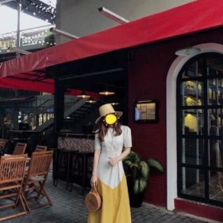 Đầm xòe form dài phối màu nhúng eo