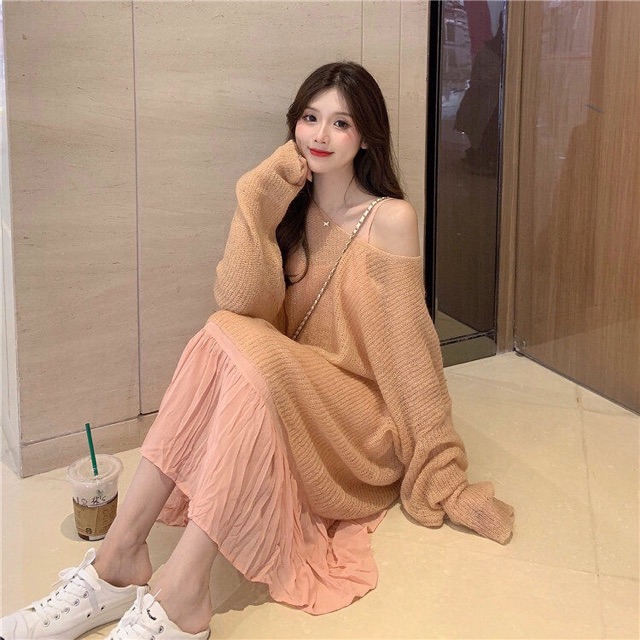 Set váy dài + áo len mỏng ulzzang