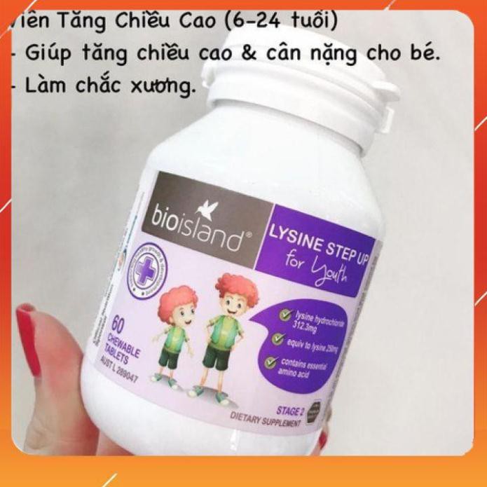 Lysine Bio Island [FREE SHIP_MẪU MỚI] viên tăng chiều cao 60 viên, cho bé trên 6 tuổi